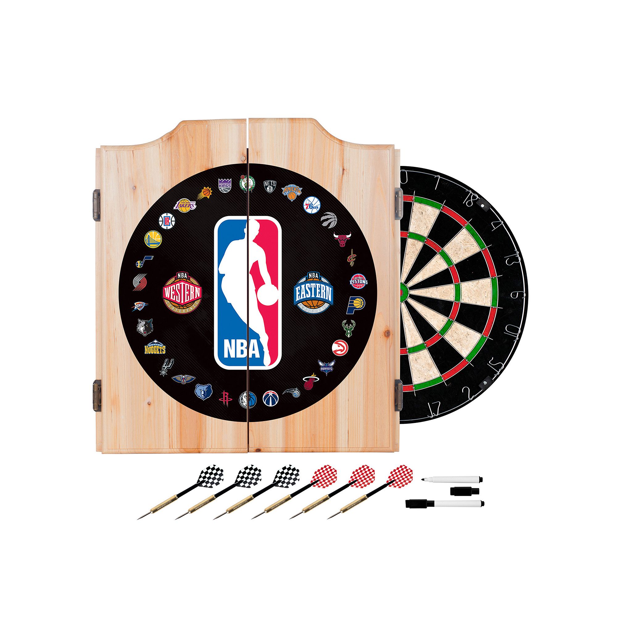 NBA Wood Dart Cabinet Set, Nba Team