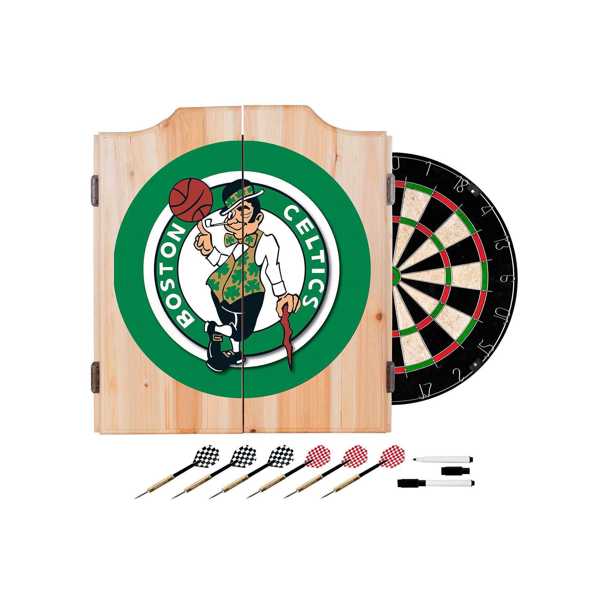 Boston Celtics Logo Wood Dart Cabinet Set, Team