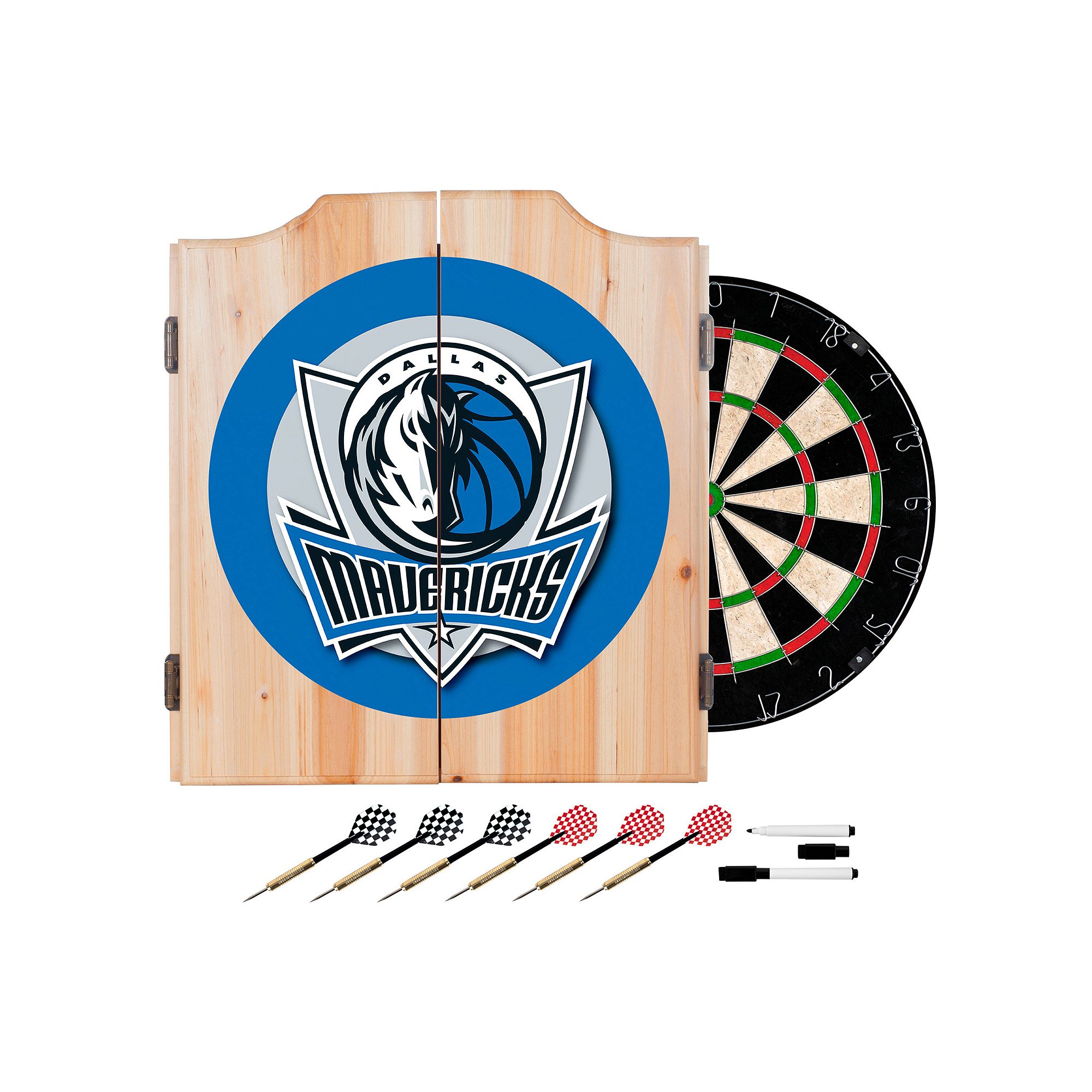 Dallas Mavericks Logo Wood Dart Cabinet Set, Team