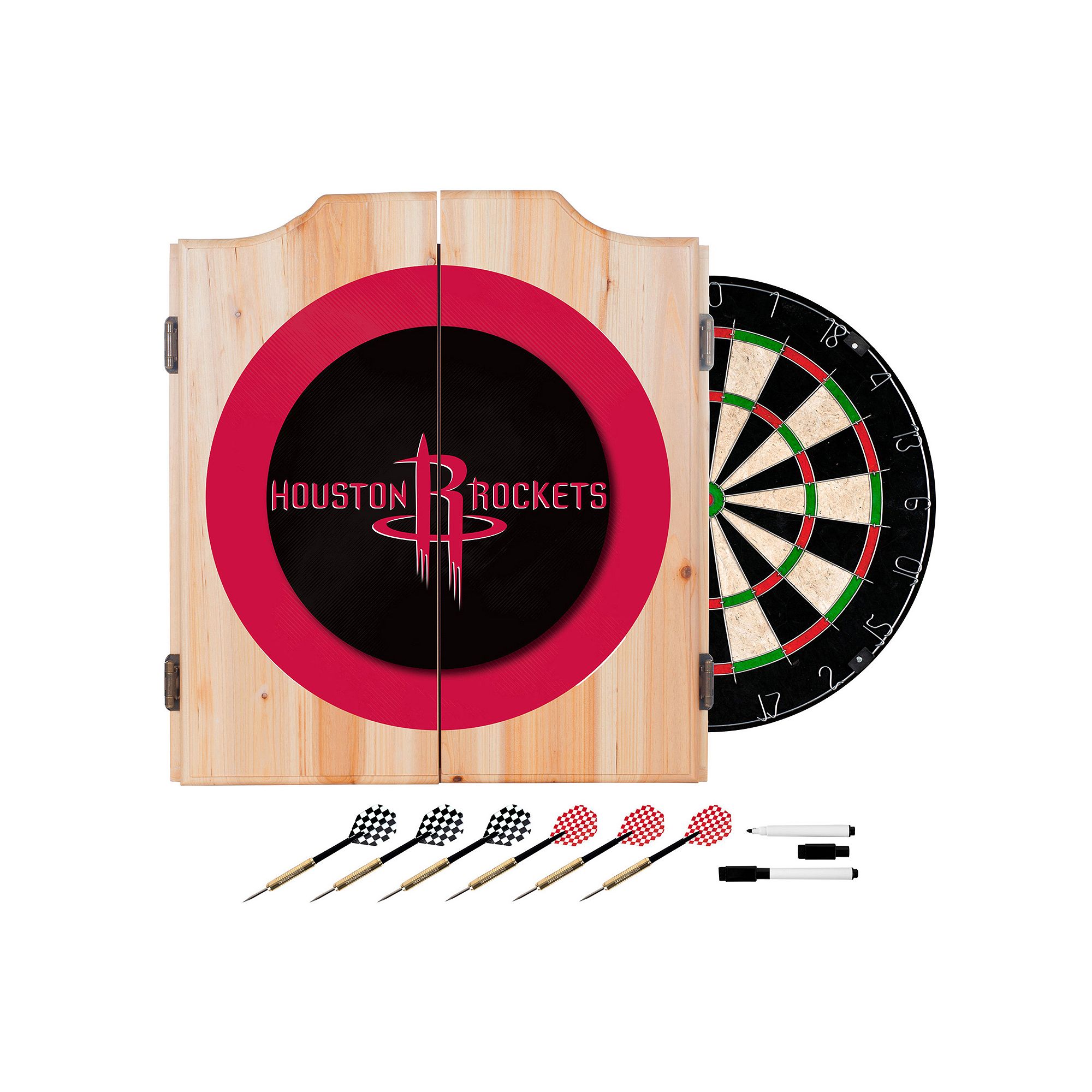 Houston Rockets Logo Wood Dart Cabinet Set, Team