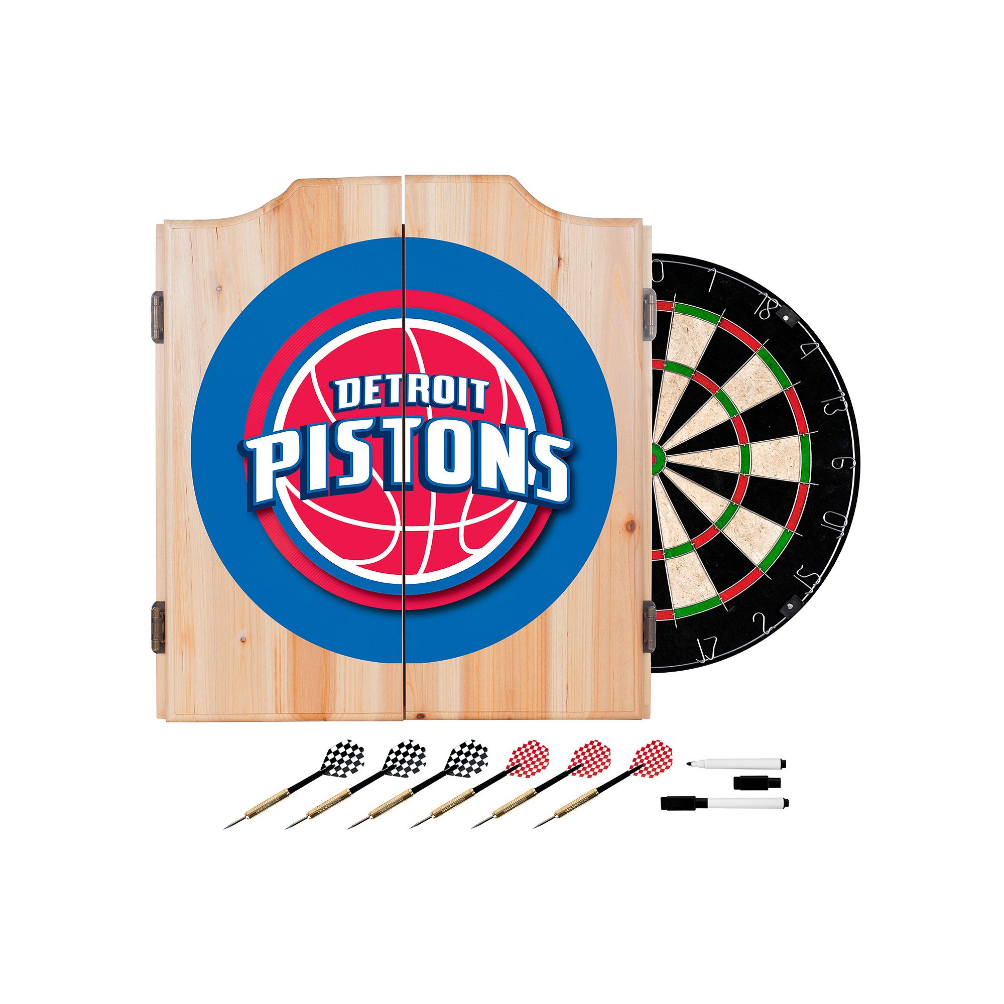 Detroit Pistons Logo Wood Dart Cabinet Set, Pis Team