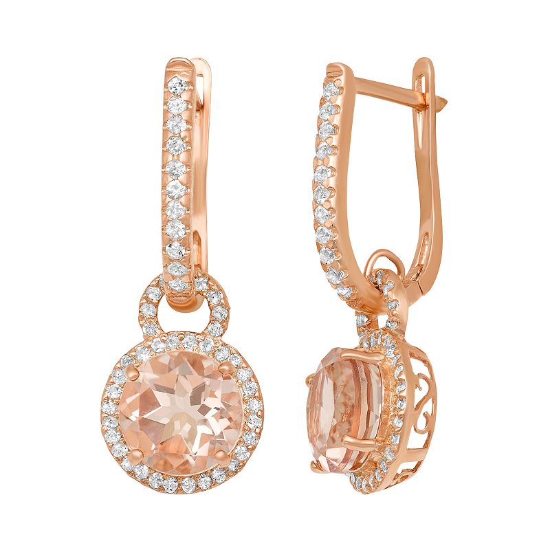 14k Rose Gold Over Silver Morganite Triplet and Lab-Created White ...