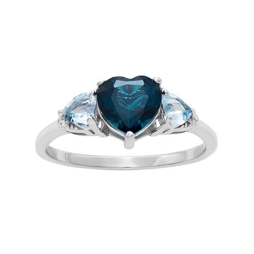 Sterling Silver London Blue Topaz & Blue Topaz Heart Ring