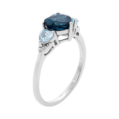 Sterling Silver London Blue Topaz and Blue Topaz Heart Ring