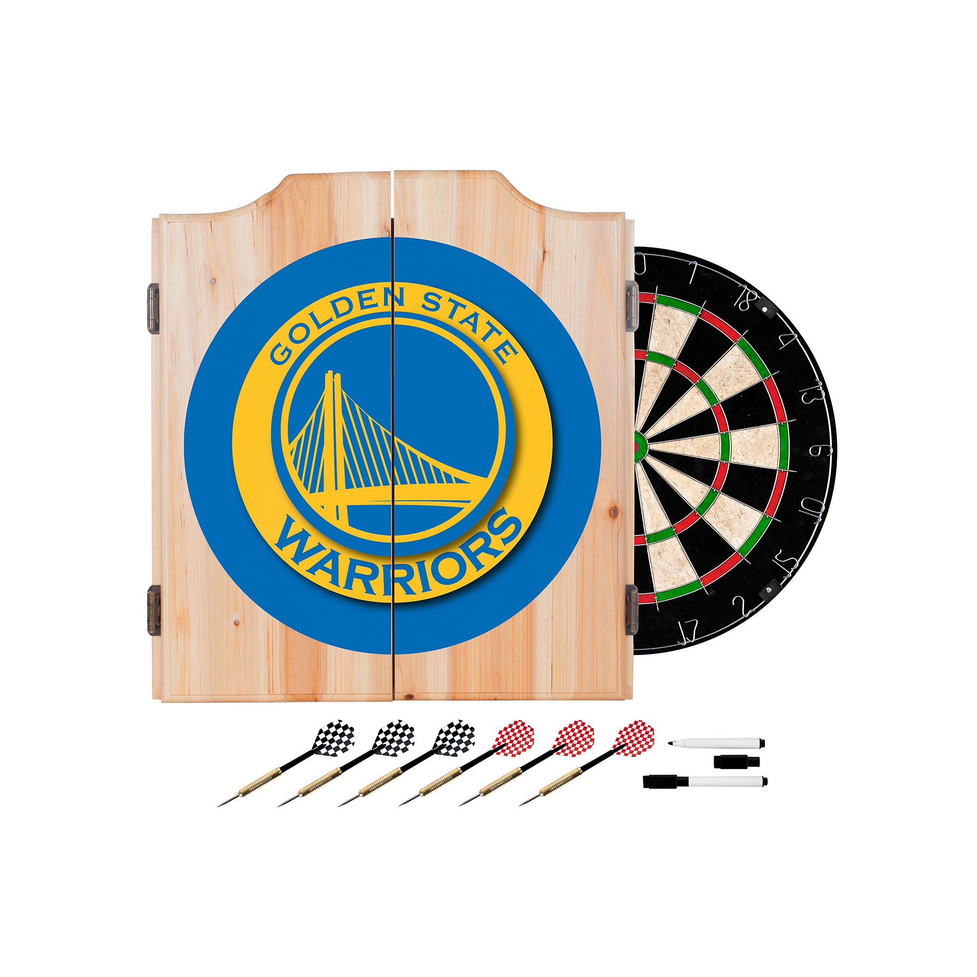 Golden State Warriors Logo Wood Dart Cabinet Set, Team