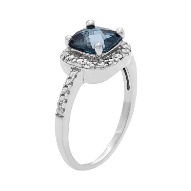 Sterling Silver London Blue Topaz Square Halo Ring