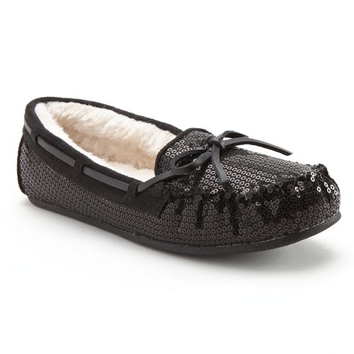 black sequin moccasins