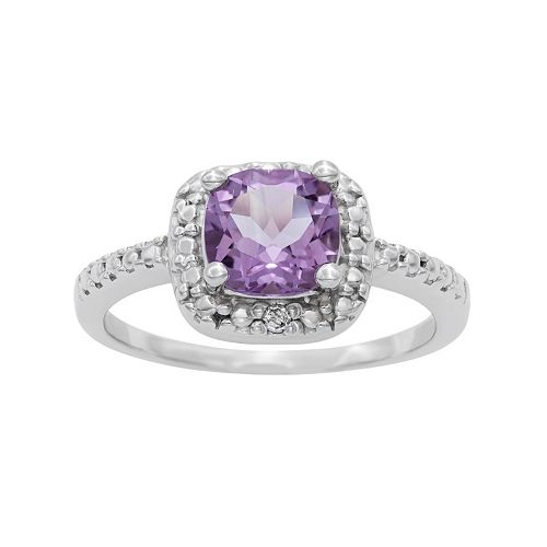 Sterling Silver Amethyst & Diamond Accent Square Halo Ring