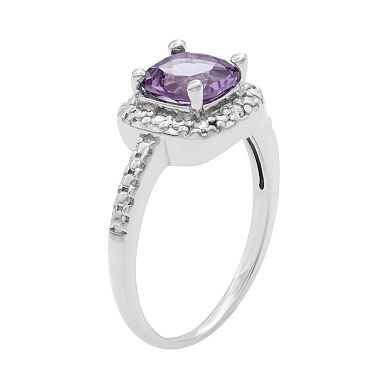 Sterling Silver Amethyst and Diamond Accent Square Halo Ring