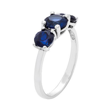 Sterling Silver Lab-Created Sapphire 3-Stone Ring