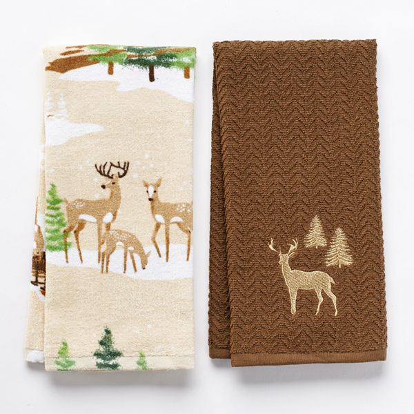 St. Nicholas Square® Embroidered Deer 2pk. Kitchen Towels