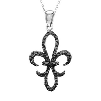 Stella Grace Sterling Silver 1/4 ct T.W. Black Diamond Fleur-de-Lis Pendant