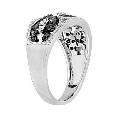 Stella Grace Sterling Silver 1/4-ct. T.W. Black and White Diamond Fleur-de-Lis Ring 
