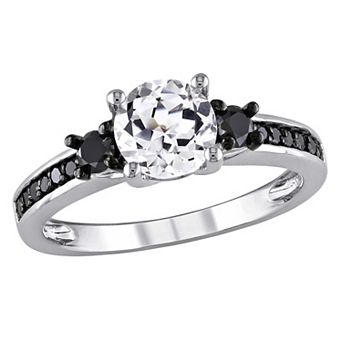 Stella Grace Lab-Created White Sapphire and Black Diamond Engagement Ring in Sterling Silver (1/3 ct T.W.)
