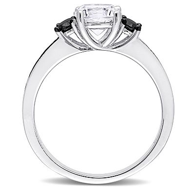Stella Grace Lab-Created White Sapphire and Black Diamond Engagement Ring in Sterling Silver (1/3 ct. T.W.)