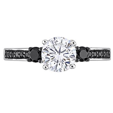 Stella Grace Lab-Created White Sapphire and Black Diamond Engagement Ring in Sterling Silver (1/3 ct. T.W.)