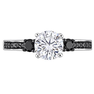 Stella Grace Lab-Created White Sapphire and Black Diamond Engagement Ring in Sterling Silver (1/3 ct. T.W.) 