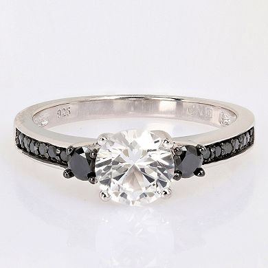Stella Grace Lab-Created White Sapphire and Black Diamond Engagement Ring in Sterling Silver (1/3 ct. T.W.)