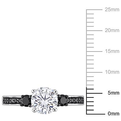 Stella Grace Lab-Created White Sapphire and Black Diamond Engagement Ring in Sterling Silver (1/3 ct. T.W.) 