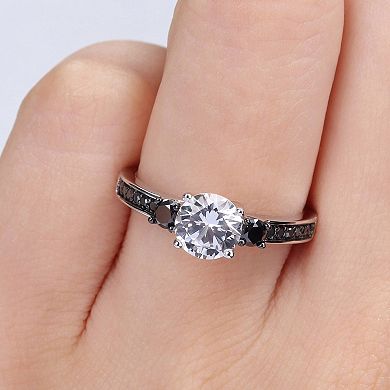 Stella Grace Lab-Created White Sapphire and Black Diamond Engagement Ring in Sterling Silver (1/3 ct. T.W.)