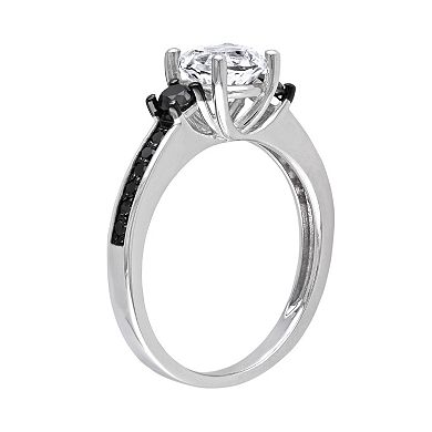Stella Grace Lab-Created White Sapphire and Black Diamond Engagement Ring in Sterling Silver (1/3 ct. T.W.)