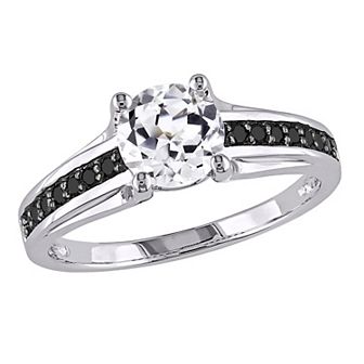 Stella Grace Lab-Created White Sapphire and Black Diamond Engagement Ring in Sterling Silver (.14 ct T.W.)