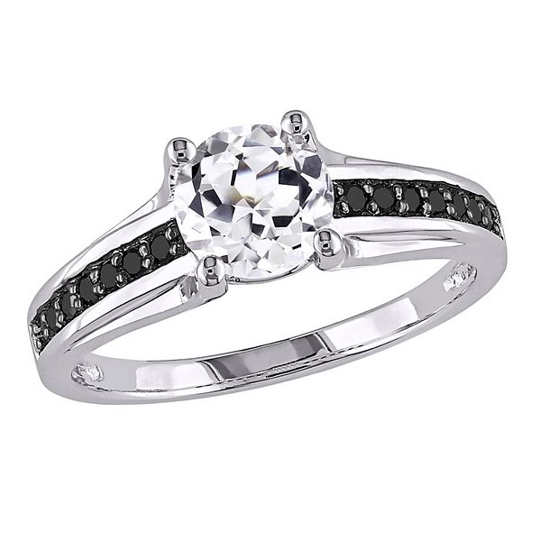 Stella Grace Lab-Created White Sapphire and Black Diamond Engagement Ring  in Sterling Silver (.14 ct. T.W.)