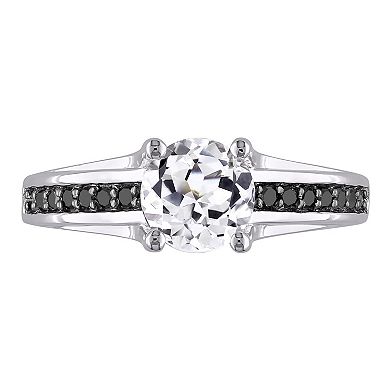 Stella Grace Lab-Created White Sapphire and Black Diamond Engagement Ring in Sterling Silver (.14 ct. T.W.)