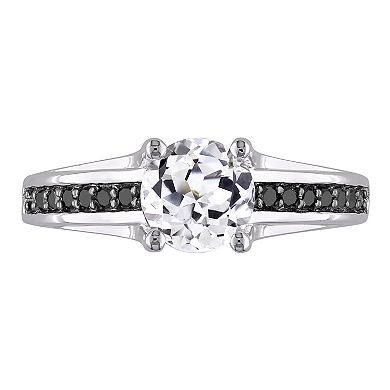 Stella Grace Lab-Created White Sapphire and Black Diamond Engagement Ring in Sterling Silver (.14 ct. T.W.) 