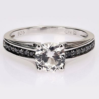 Stella Grace Lab-Created White Sapphire and Black Diamond Engagement Ring in Sterling Silver (.14 ct. T.W.)