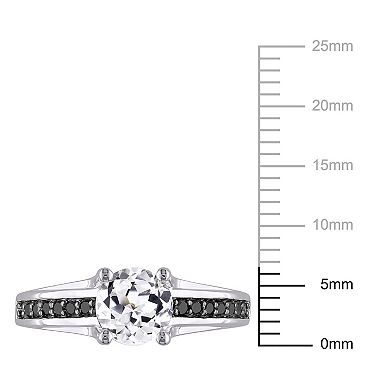 Stella Grace Lab-Created White Sapphire and Black Diamond Engagement Ring in Sterling Silver (.14 ct. T.W.)