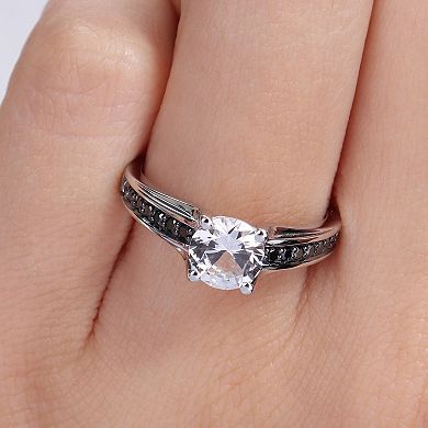 Stella Grace Lab-Created White Sapphire and Black Diamond Engagement Ring in Sterling Silver (.14 ct. T.W.)