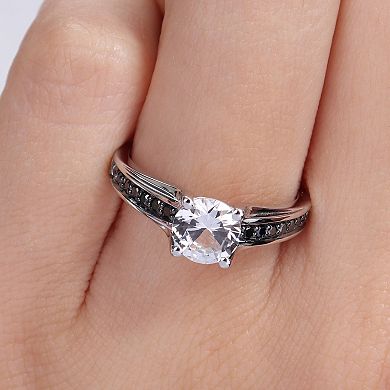 Stella Grace Lab-Created White Sapphire and Black Diamond Engagement Ring in Sterling Silver (.14 ct. T.W.) 