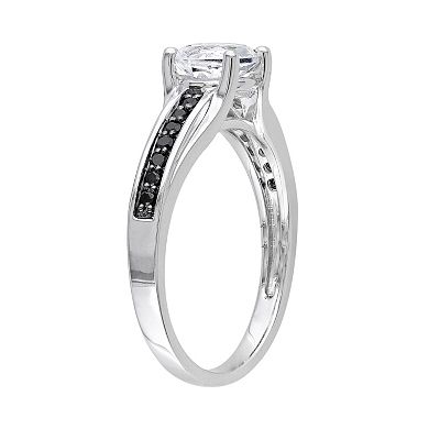 Stella Grace Lab-Created White Sapphire and Black Diamond Engagement Ring in Sterling Silver (.14 ct. T.W.)