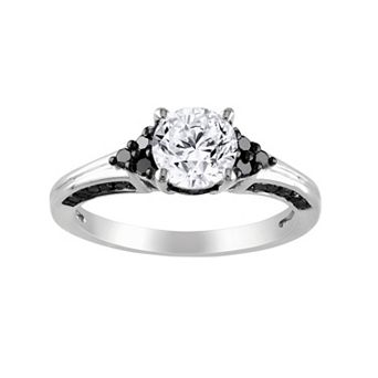 Stella Grace Lab-Created White Sapphire and Black Diamond Cluster Engagement Ring in Sterling Silver (3/8 ct T.W.)
