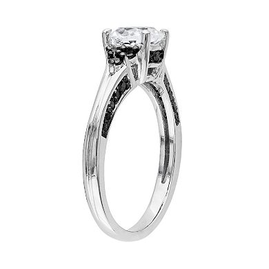 Stella Grace Lab-Created White Sapphire and Black Diamond Cluster Engagement Ring in Sterling Silver (3/8 ct. T.W.)
