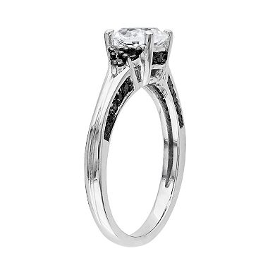 Stella Grace Lab-Created White Sapphire and Black Diamond Cluster Engagement Ring in Sterling Silver (3/8 ct. T.W.) 