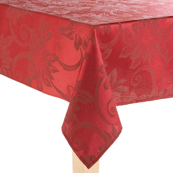 Details about   St Nicholas Square Poinsettia Fall Leaves Damask Christmas Tablecloth 70” Round 