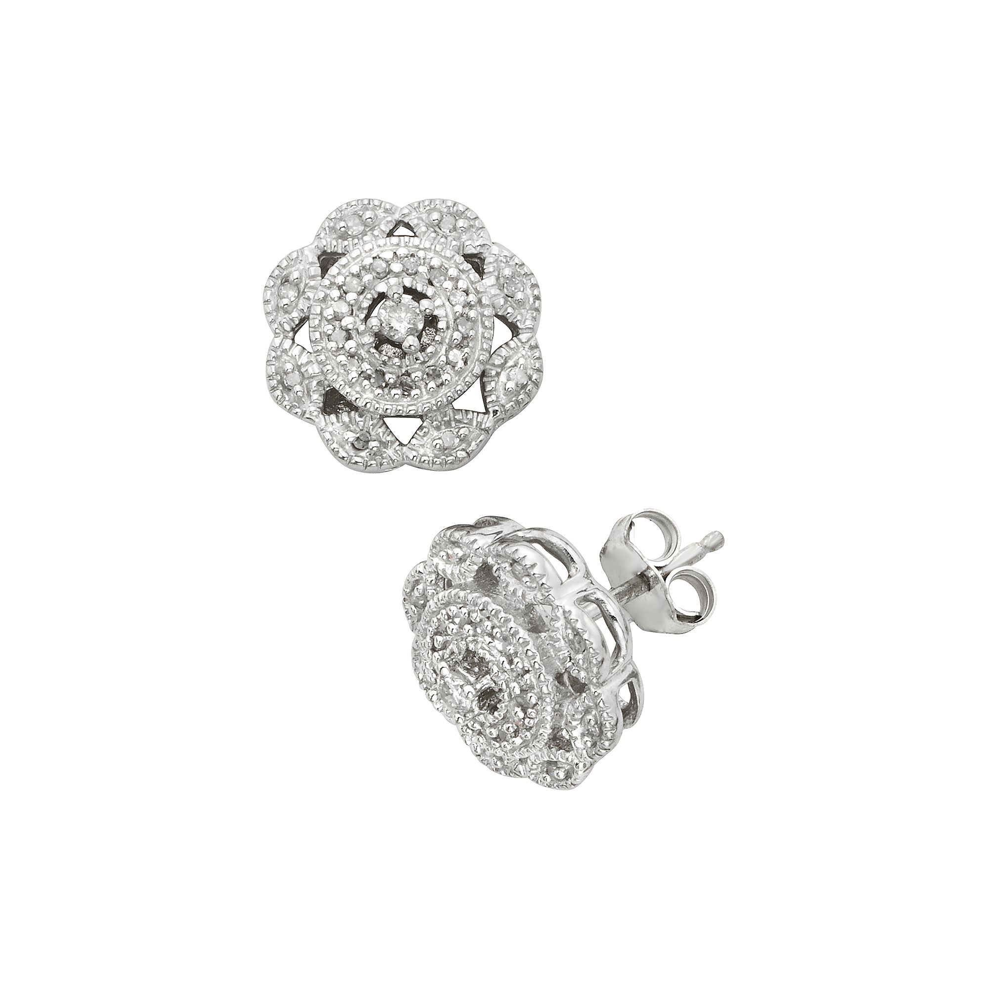 Jewelexcess Sterling Silver 1/4-ct. T.W. Diamond Flower Stud Earrings, Wome