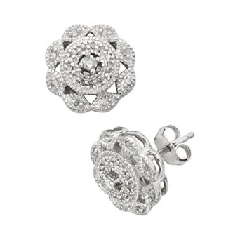 Jewelexcess Sterling Silver 1/4 ct T.W. Diamond Flower Stud Earrings