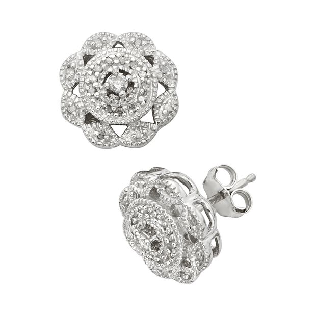 Jewelexcess Sterling Silver 1/4-ct. T.W. Diamond Flower Stud