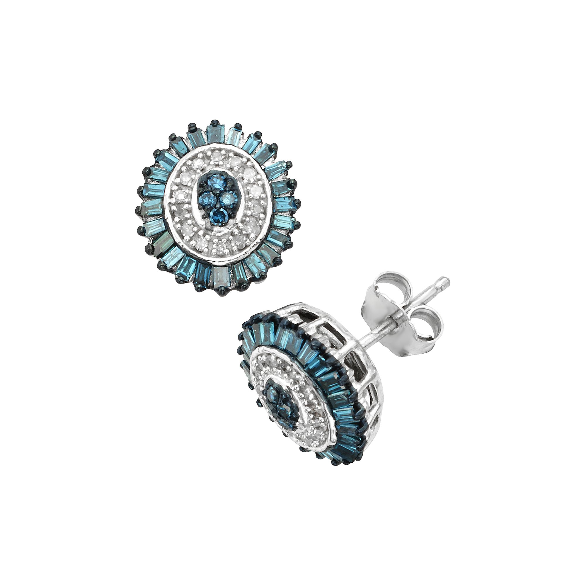 Jewelexcess Sterling Silver 1/2-ct. T.W. Blue and White Diamond Halo Stud E