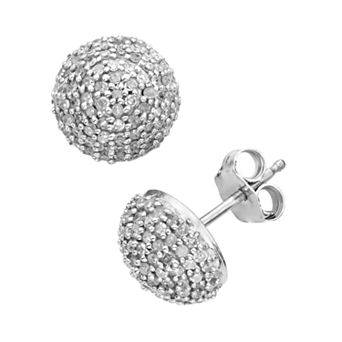 Jewelexcess Sterling Silver 1/2 ct T.W. Diamond Button Stud Earrings