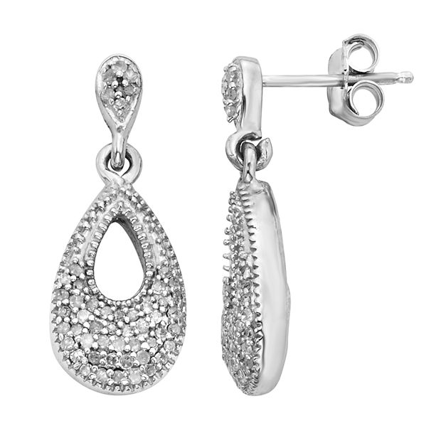 Diamond Teardrop Earrings Sterling Silver