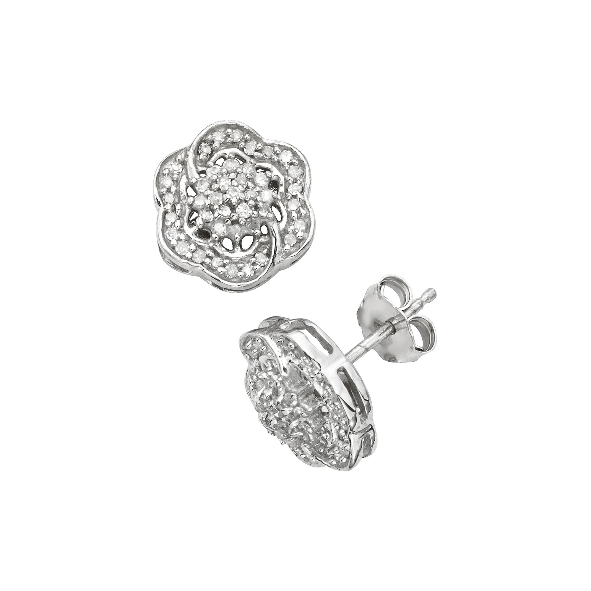 Jewelexcess Sterling Silver 1/7-ct. T.W. Diamond Flower Stud Earrings, Wome