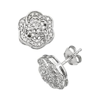 Jewelexcess Sterling Silver 1/7 ct T.W. Diamond Flower Stud Earrings