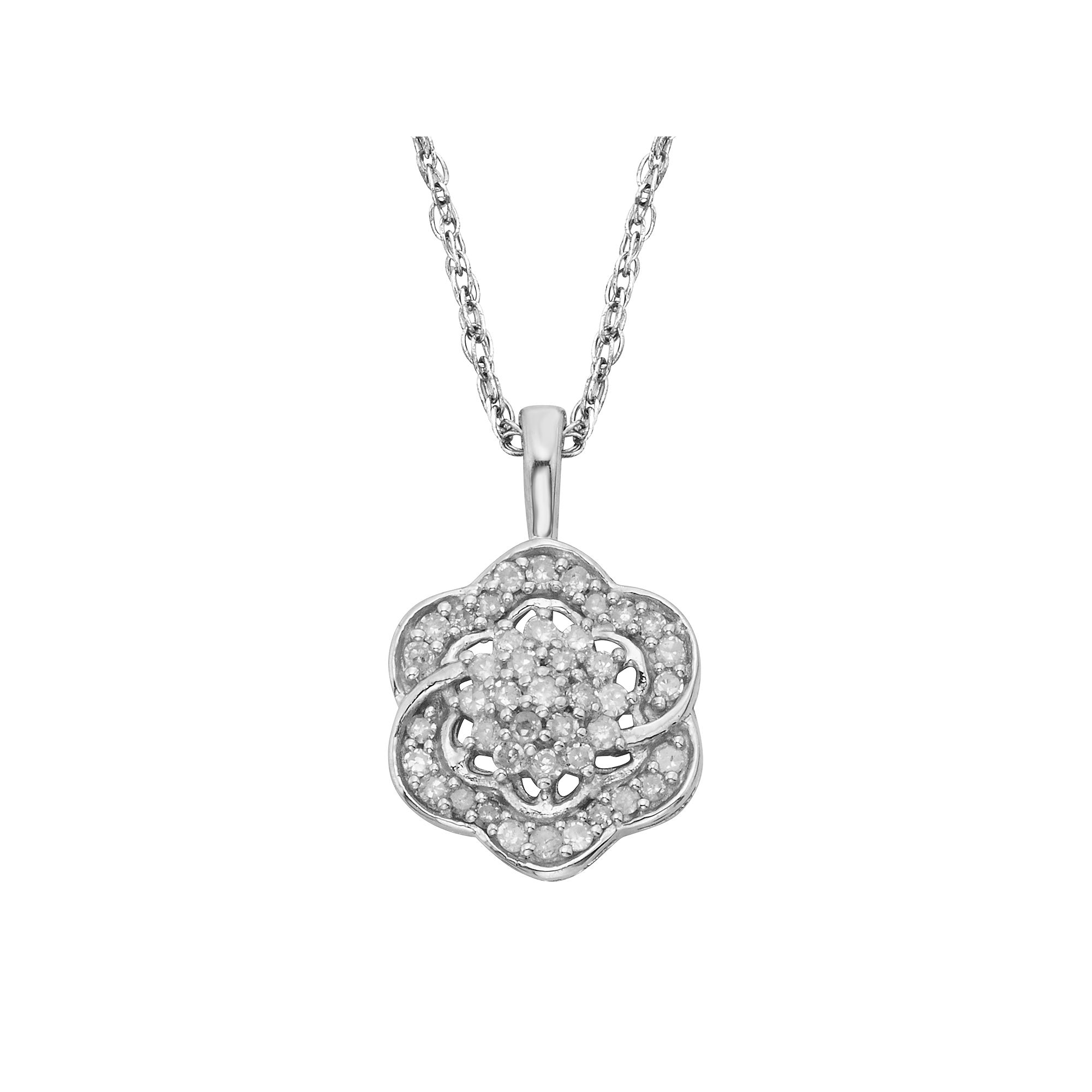 Jewelexcess Sterling Silver 1/4-ct. T.W. Diamond Flower Pendant, Womens, 