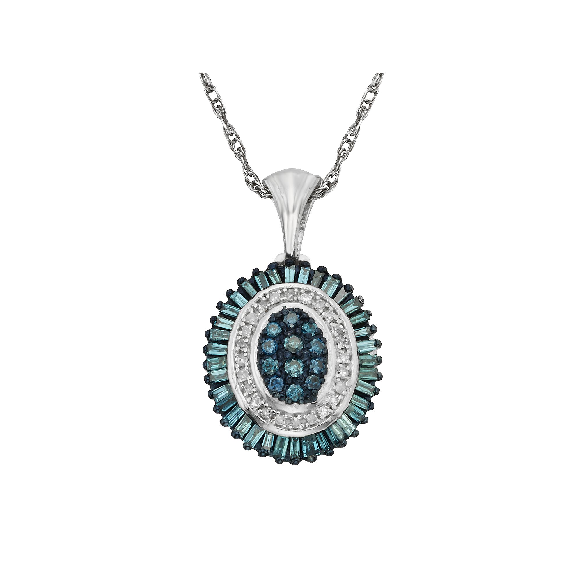 Jewelexcess Sterling Silver 1/2-ct. T.W. Blue and White Diamond Halo Penda