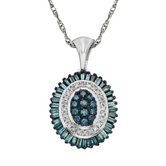 Jewelexcess Sterling Silver 1/2 ct T.W. Blue and White Diamond Halo Pendant