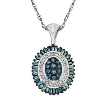 Jewelexcess Sterling Silver 1/2 ct T.W. Blue and White Diamond Halo Pendant